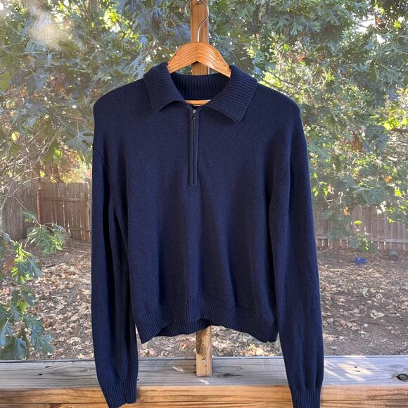 Athleta Women's Alpine 1/4 Zip Pullover Sweater Navy Merino Wool/Cashmere Size M - Picture 1 of 7